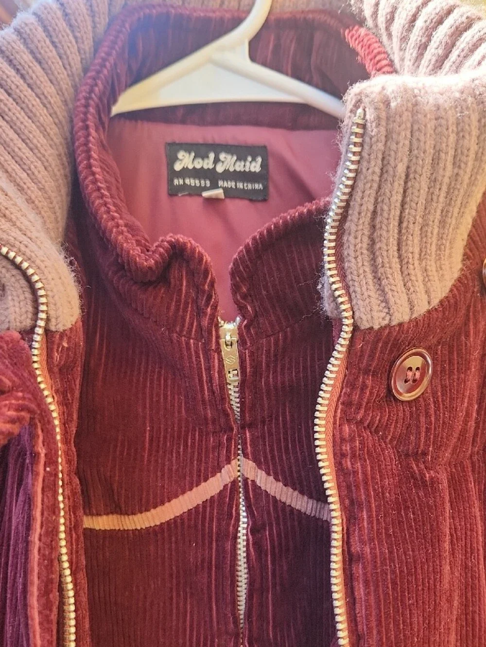 Vintage 80s Mod Maid Wine Wide-wale Corduroy Quilted Puffer Coat Retro M